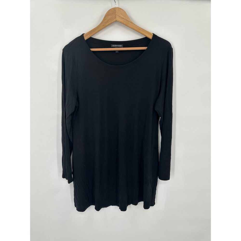 Eileen Fisher Shirt Top Womens L 100% Silk Luxury Old Money Designer Neutral